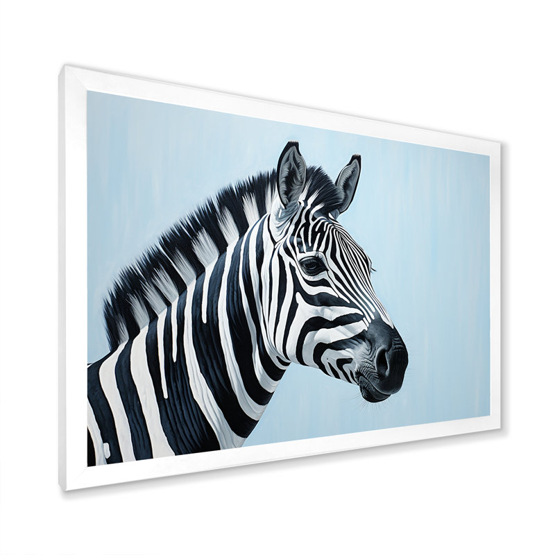 Motif zébré noir et bleu, Cadre simple blanc, H 16 po x l 32 po x P 1 po