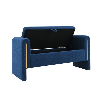 Functional Navy Blue Upholstered Bench With Storage, Can Be Used As Coffee Table Stool, Window Bench, And Bed End Soft Foam Seat Pad Attractive Internal Comfy For Vanity, Table, Bedroom, Metal