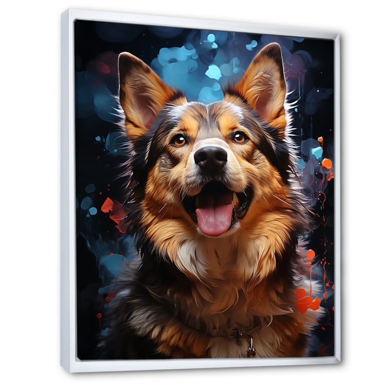 Chien Akita Aurora I - reproduction sur toile, Cadre flottant blanc, H 20 po x l 12 po