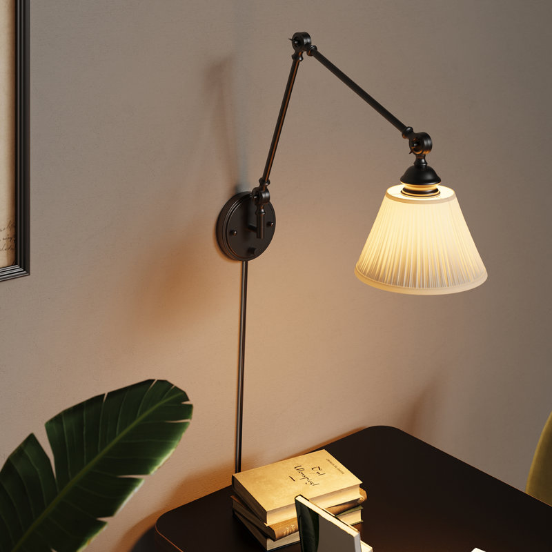 2-pack Plug-in & Hardwired Shade Swing Arm Sconce, Black