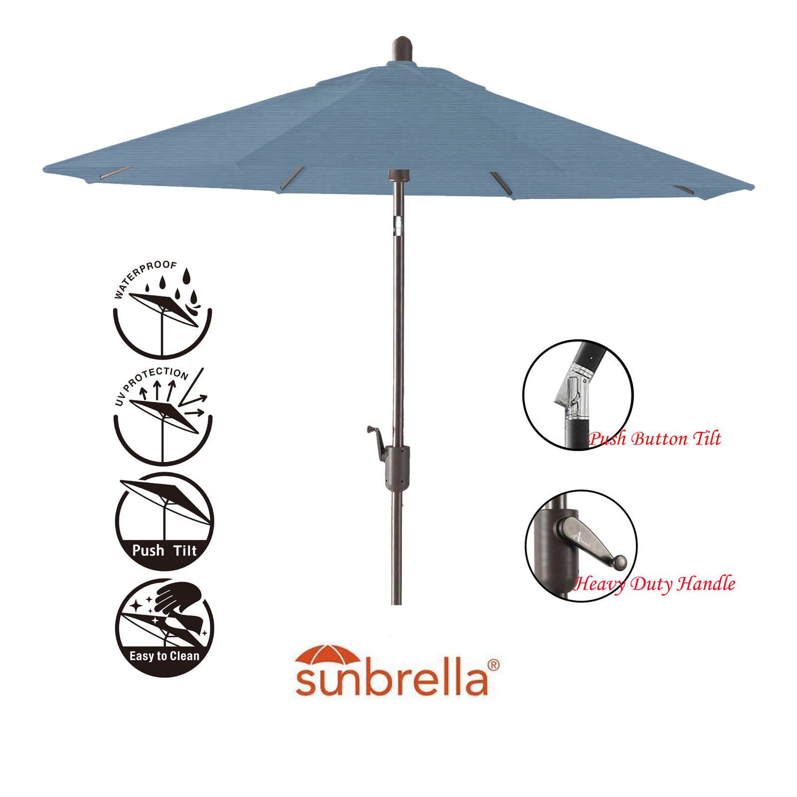 Natalie 8' 8" Market Sunbrella® Umbrella, Canvas Sapphire Blue Sunbrella, Starring Gray