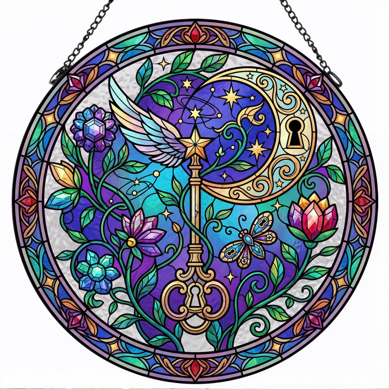 Panneau de vitrail en verre coloré, 7,8 heures, H 7,8 po