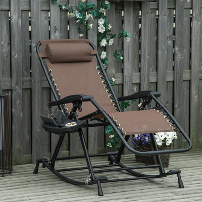 Outdoor Rocking Chairs, Foldable Reclining Zero Gravity Lounge Rocker W/ Pillow, Cup & Phone Holder