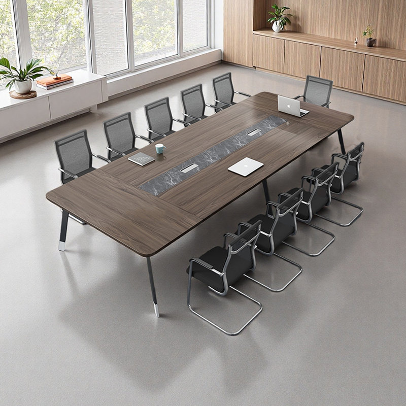 Table de conférence moderne avec pieds en métal, H 29,52 po x L 137,79 po x l 55,11 po, Gris/taupe