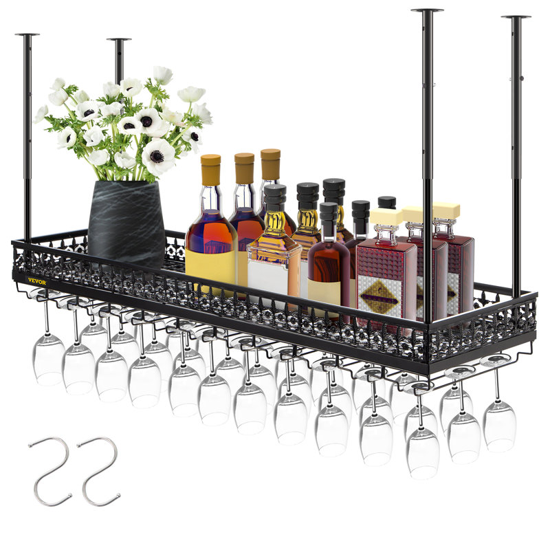 Porte-bouteilles et porte-verres à vin, H 41,7 po x l 46,9 po x P 13 po, Noir