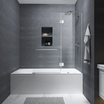 Julien 48'' W x 58'' H Frameless Tub Door with Clear Glass