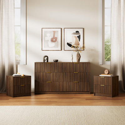 3-piece Bedroom Set - 6 Drawer Dresser And 2 Drawer Nightstand Set Of 2