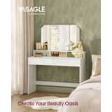 VASAGLE Vanity Desk, Vanity Table With Tri-Fold Mirror, Makeup Vanity, 2 Drawers And 3 Open Compartments, Dressing Table, Modern Style