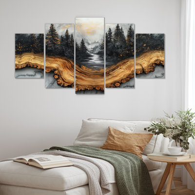 Paysage de forêt hivernale avec rivière en cristal II - forêt, décoration murale - art mural traditionnel