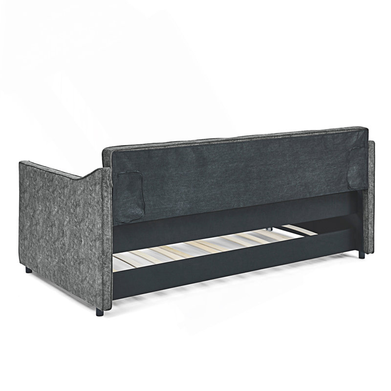 Modern Twin Size Daybed With Twin Size Trundle, Upholstered Tufted Sofa Bed, Gray