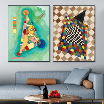 Reproduction de giclée sur toile tendue encadrée 2 pièces par Wassily Kandinsky Wall Art Series # 007 Living Office Home Decorations