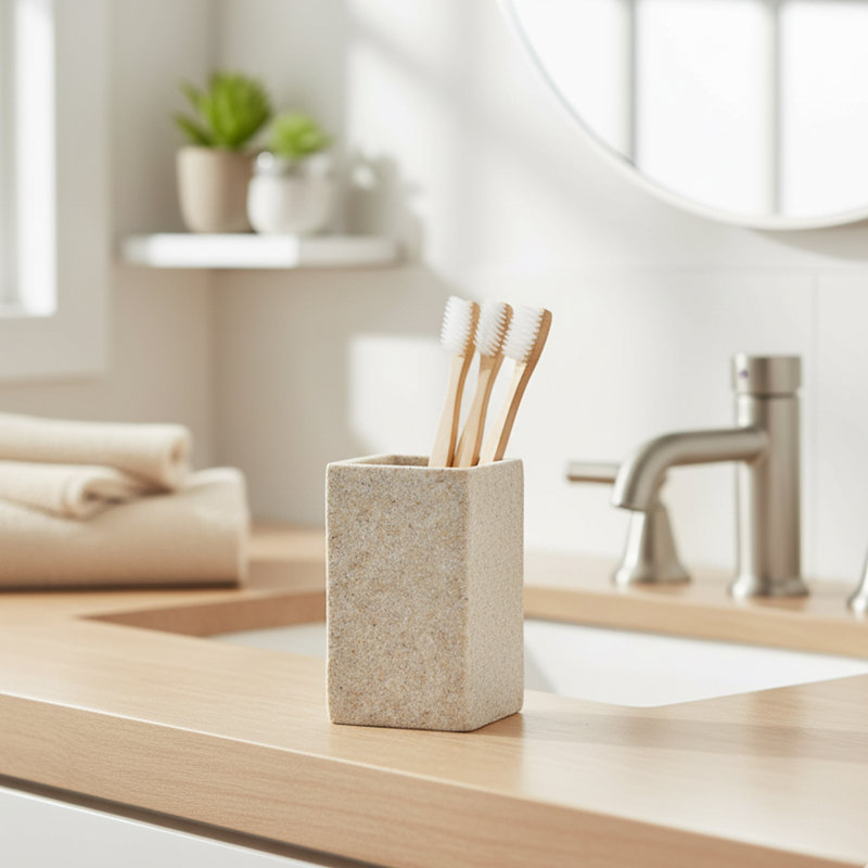 Porte-brosse à dents carré en résine, Naturel