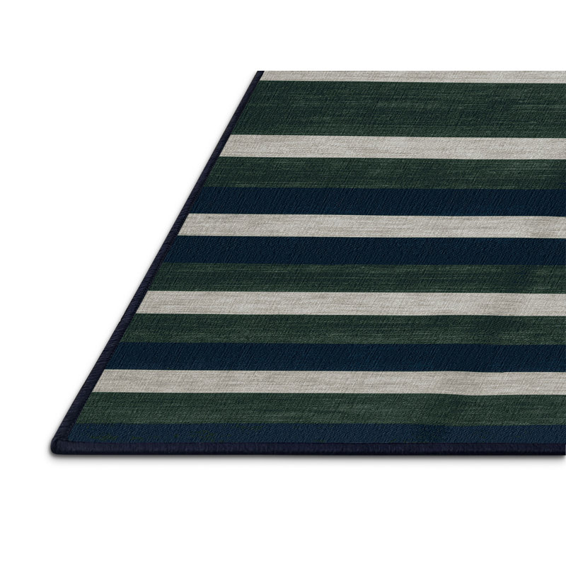 Tapis gris à rayures horizontales lavable à la machine, Rond 5 pi