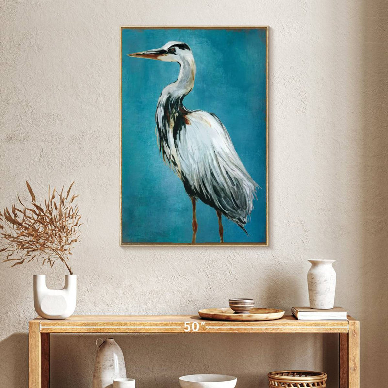 Grand héron bleu II, Floating Frame Natural Wood, 25" x 37"