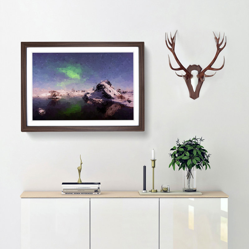 Northern Lights Aurora Borealis in Abstract - Picture Frame Graphic Art Print, 36cm H x 48cm W x 2cm D, Walnut Framed