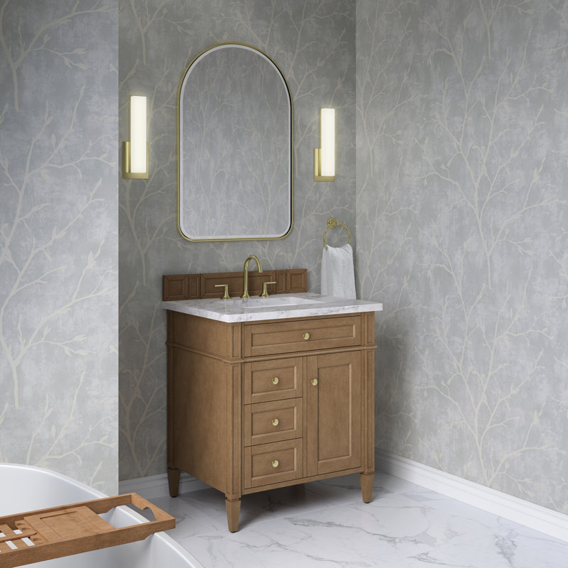 Dussault 30" Single Bathroom Vanity Set, Pecan, Carrara White, 8" Widespread