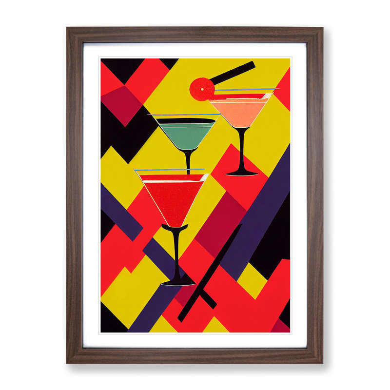Selection F Cocktails No.3 - Single Picture Frame Painting, 34cm H x 25cm W x 2cm D, Walnut