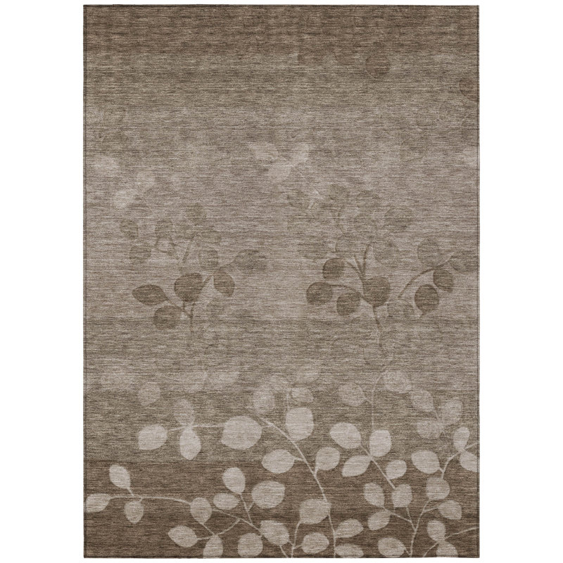 Machine Washable Indoor/Outdoor Xhevrie Taupe Rug, Rectangle 3' x 5'