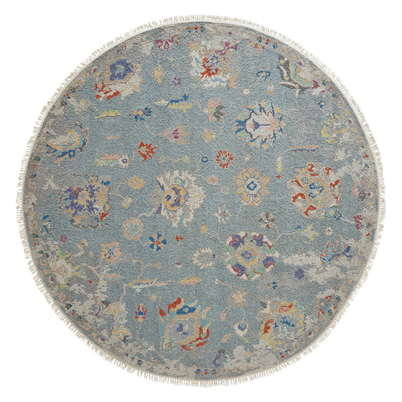Zahara Hand Knotted Wool Area Rug, Round 8'