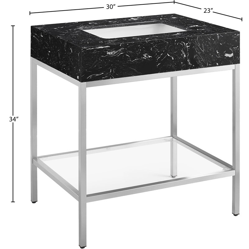 Meuble-lavabo simple 30 po Marmo, Noir, Chrome brossé