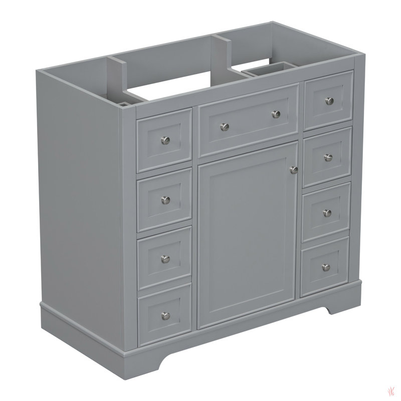 Meuble-lavabo 36 po sans lavabo, base d'armoire seulement, une armoire et six tiroirs, Gris