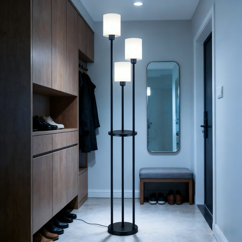 163cm Tray Table Floor Lamp black E27 fabric shade