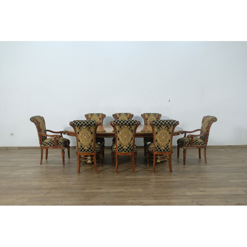 11 Piece Veronica Dining Set With Black Gold Chair, Black/Gold
