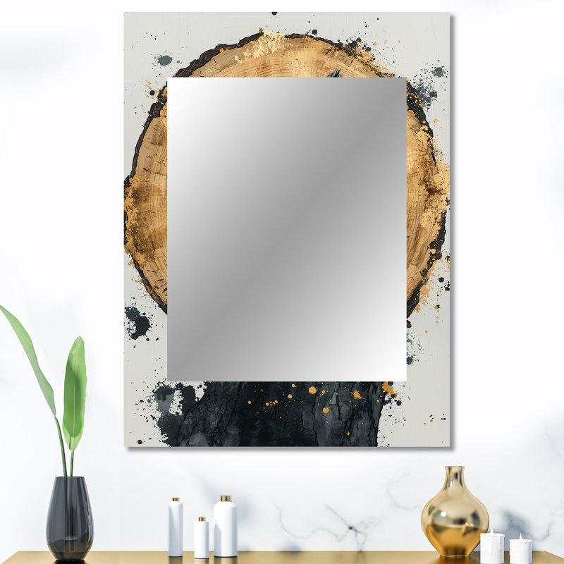 «Dalk Owl Into Golden Forest Landscape II - Owl Unique Wall Mirror, gris, reproduction d'art en métal, 40 po x 30 po