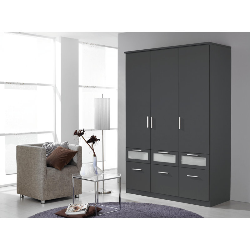 Bochum 4 Door Wardrobe, Metallic grey and frosted glass
