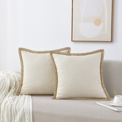 Farmhouse Trimmed Burlap Linen Polyester Pillow Cover