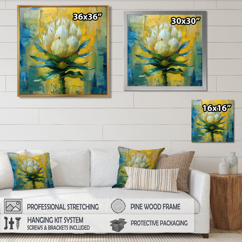 «Blooming Yellow Scottish Thistle Thistle Collage», art mural Thistle, H 30 po x l 30 po x P 1 po, Toile tendue