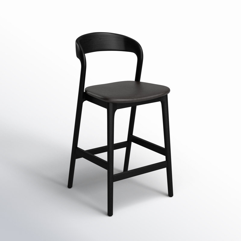 Kayla Leather Bar & Counter Stool, Counter Stool (26.5" Seat Height), Sonoma Black Genuine Leather/Black
