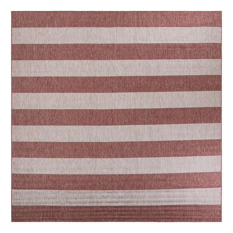 Simkins Striped Red/Gray Indoor / Outdoor Area Rug, Square 12'