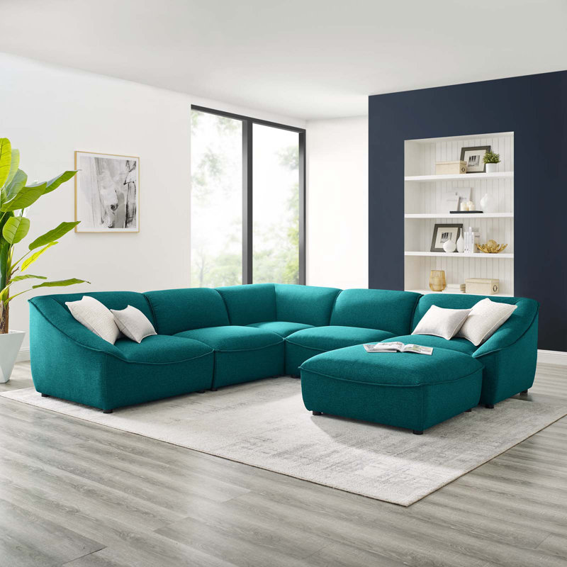 Comprise 6-Piece Sectional Sofa, Teal Plainweave
