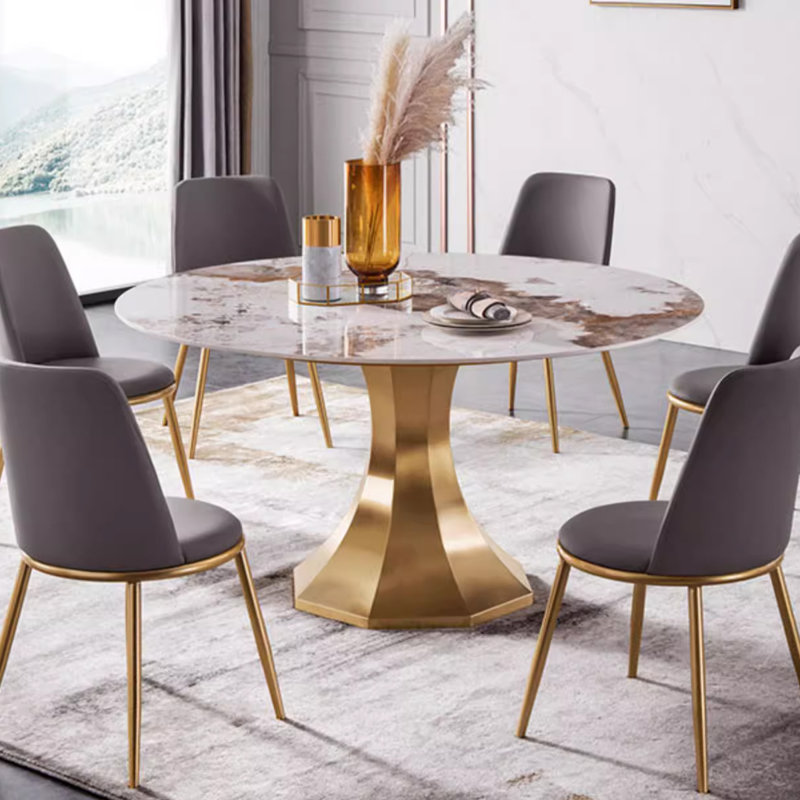 Koball Round Metal Base Dining Table, 29.53"H x 53.15"L x 53.15" W