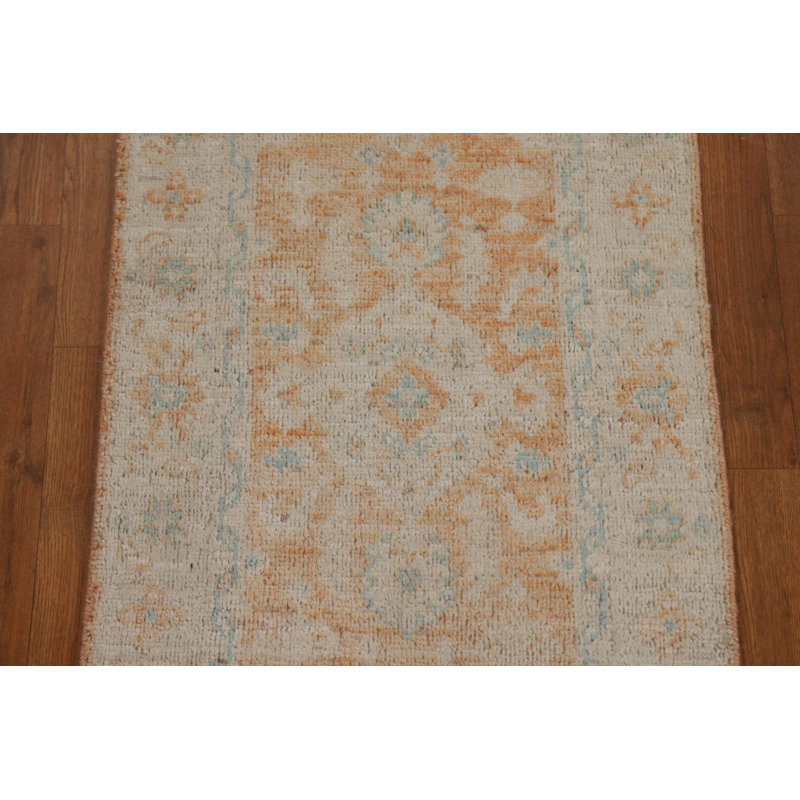 Tapis orange en laine noué à la main de conception unique One-of-a-Kind, L 47 po x l 24 po