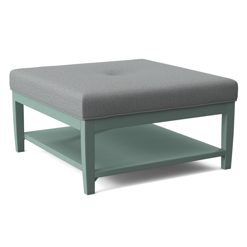 Hammond Square Ottoman, Antique Black Finish, Light Blue Performance Fabric; 0851-55