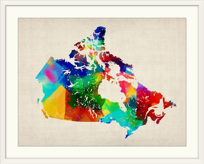 «Canada Rolled Paint Map» par Francy, impression, H 27 po x l 36 po x P 1,5 po, Toile