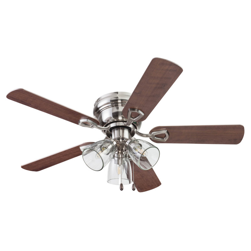Renton 42'' Ceiling Fan with Light Kit, Brushed Nickel with Light Oak/Gray Oak Blades