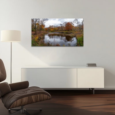 Paysage d'automne, art mural - scène automnale de rivière, images d'automne, art mural rétro sur toile pour le salon, cadre en toile de pin tendue, 20 po x 40 po