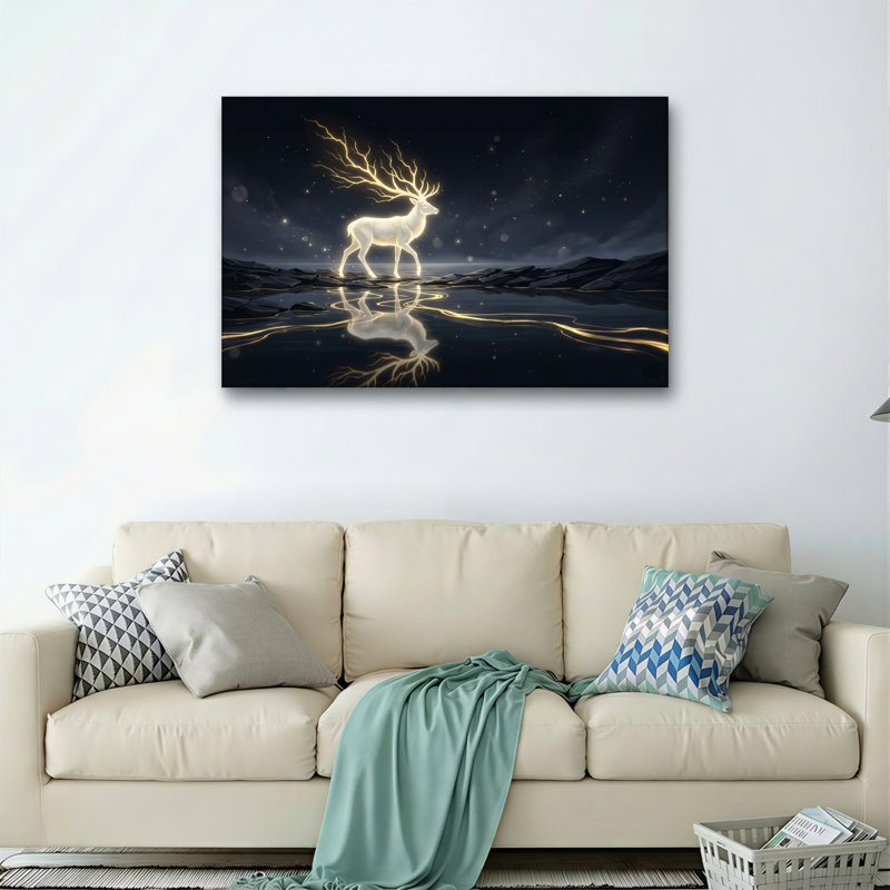 Golden Deer, reproduction d'art sur toile, ensemble de 1, Wrapped Canvas, H 24 po x l 36 po