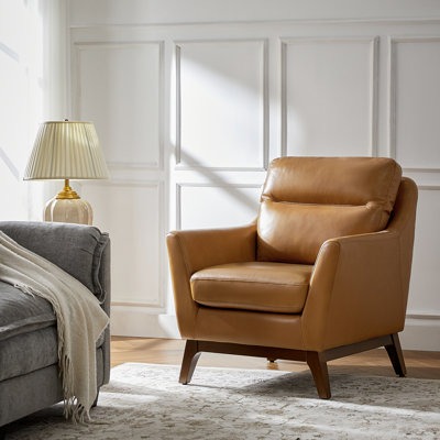 Mariessa Genuine Leather Pocket Spring Armchair with Solid Wood Legs 
