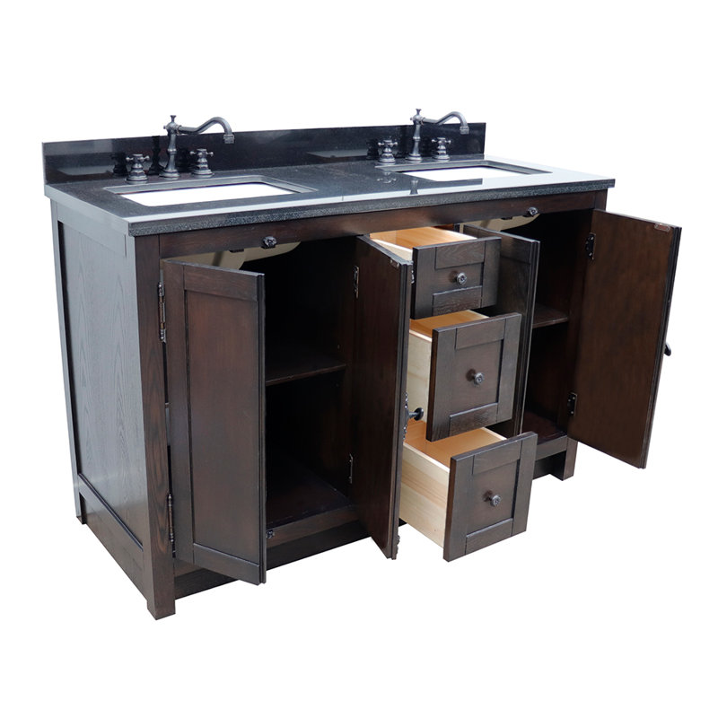 Ensemble de meuble-lavabo double 55 po Keesha, Noir, Brun cendré, Chrome