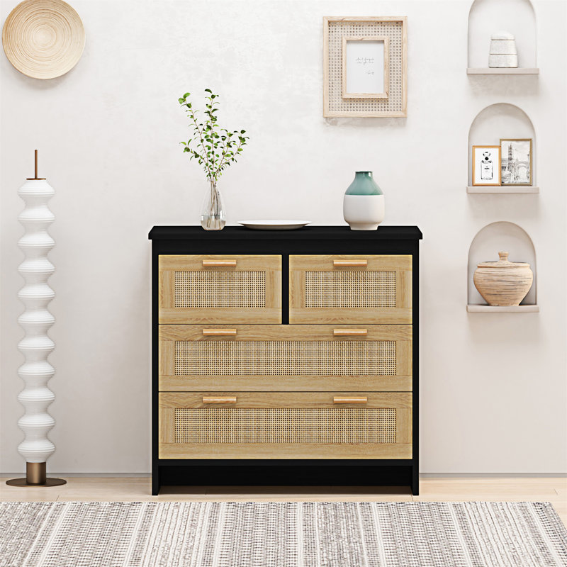 4 Drawers Rattan Cabinet, Black
