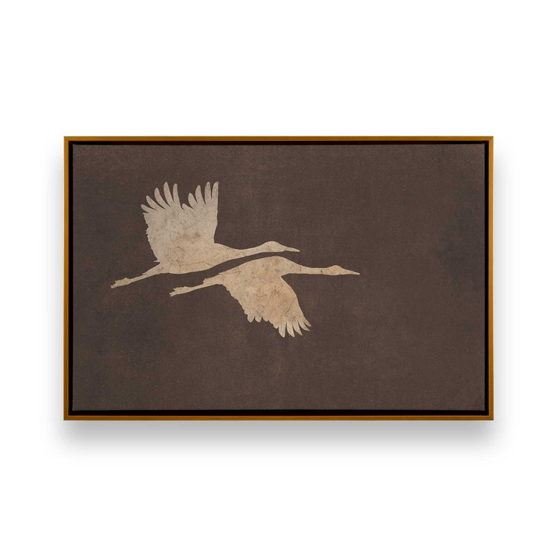 Impression sur toile Herons in Flight Mocha, Cadre flottant, H 12 po x l 18 po, Doré