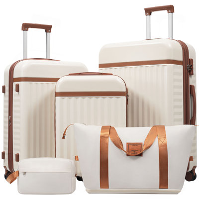 Ensemble de bagage 5 pièces, valise de transport rigide, bagage extensible avec sacs de voyage, roulettes, verrou TSA