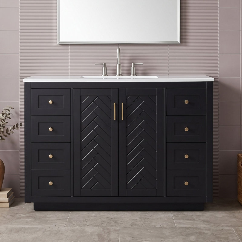 Meuble-lavabo Farmhouse avec tiroirs et armoire, portes, Noir