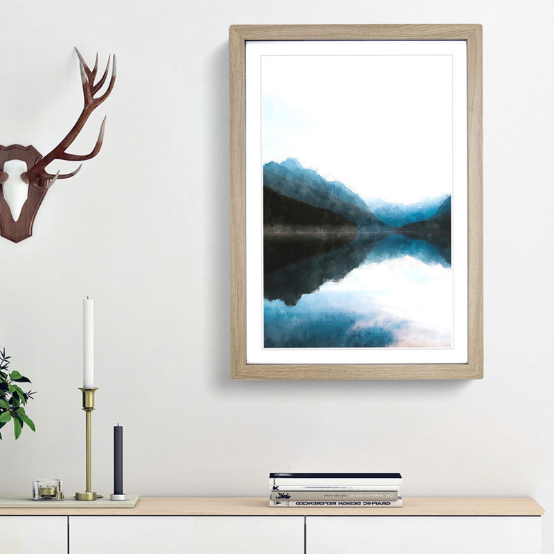 Lake & Mountains in Montana - Picture Frame Graphic Art Print, 33cm H x 24cm W x 2cm D, Oak Framed