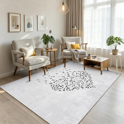 Clear Machine Washable,Musical Heart Music Piano Abstract Dance Graphic Jazz Staff Art Artist Indoor Area Rug