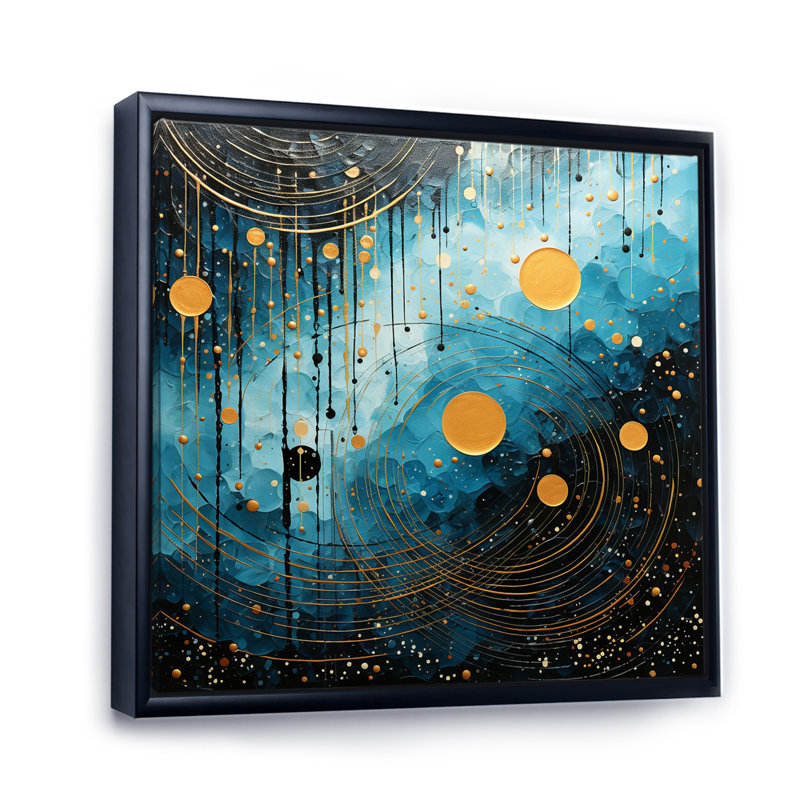 «Blue Minimalisme Moon I» sur toile, Cadre flottant noir, H 36 po x l 36 po x P 1,5 po